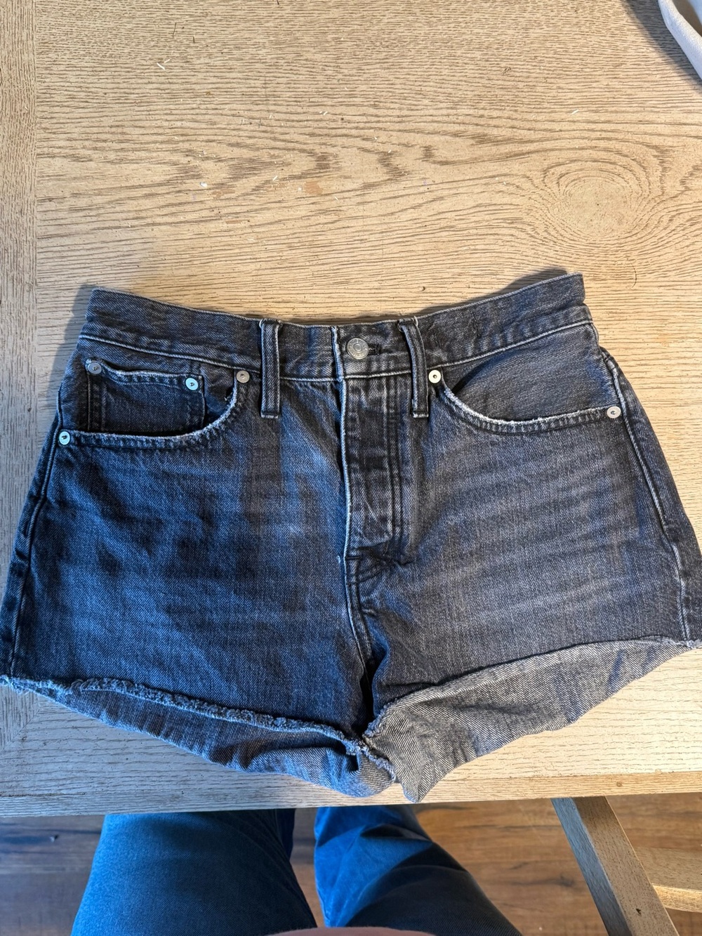 Madewell Black Denim Button-Front Shorts